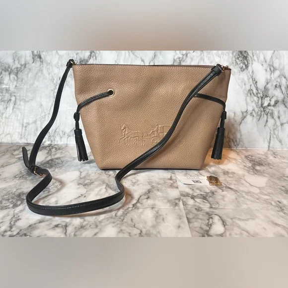 COACH Andy Crossbody Bag With Horse And Carriage Pebble Leather Tan Black - Picture 2 of 9